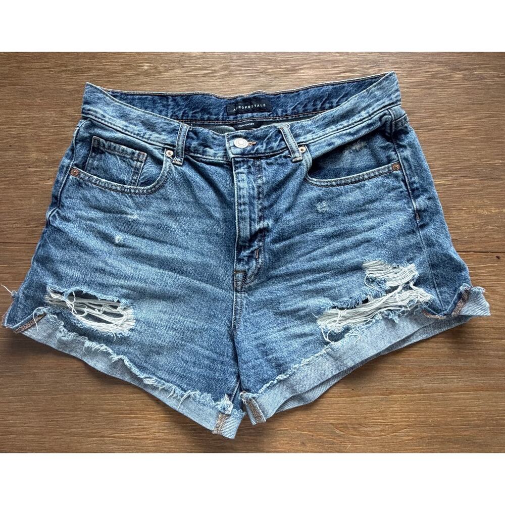 Aeropostale Mom Shorts Size 14 Distressed High Rise Denim Cutoff Jean Shorts